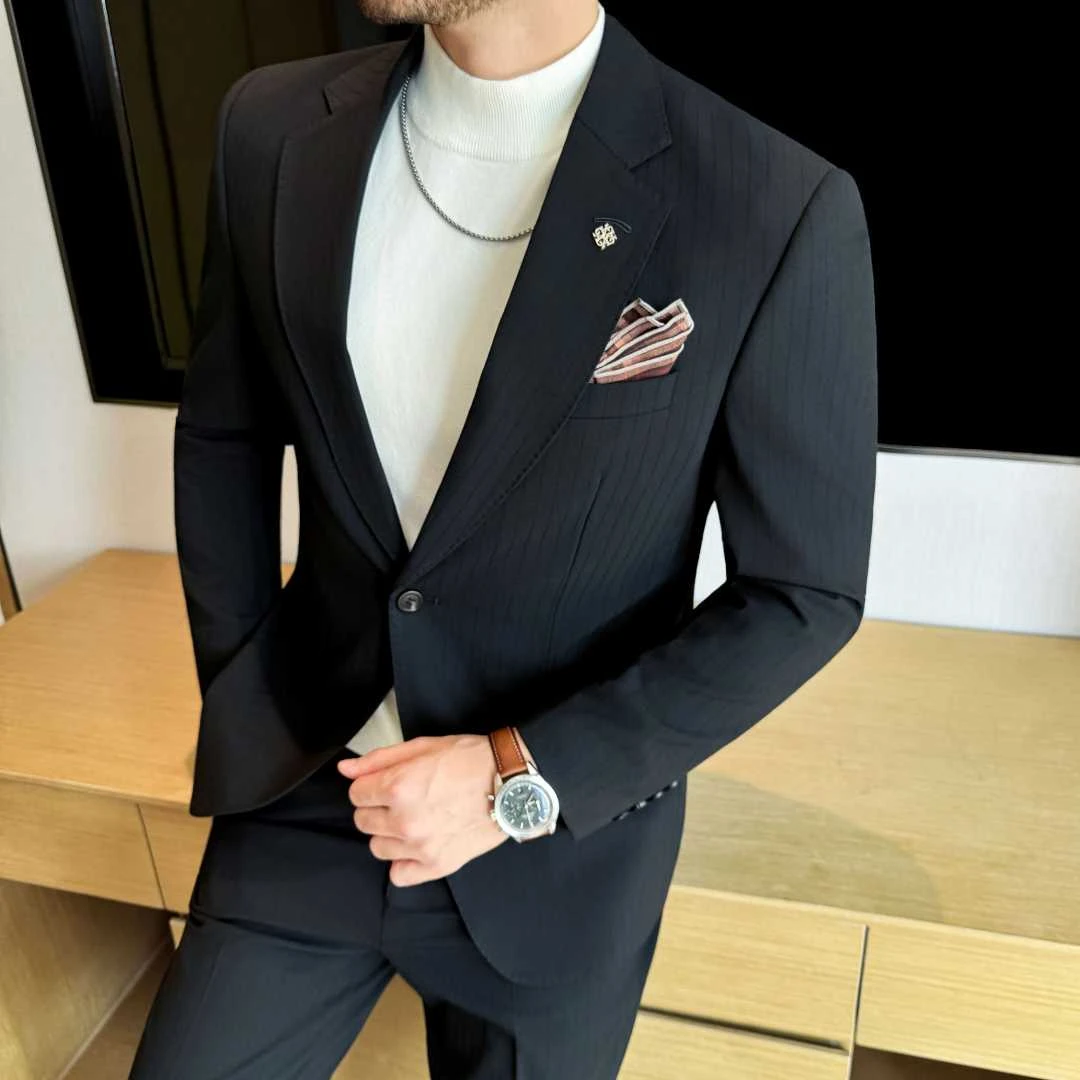 儒雅气质暗纹西装套装男高端商务精致型男轻奢高阶质感西服两件套
