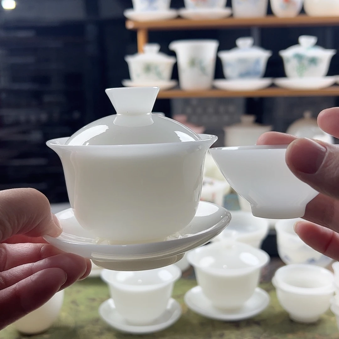 牛***哥璞玉釉烧三才盖碗满容150ml+6个45ml斗笠杯