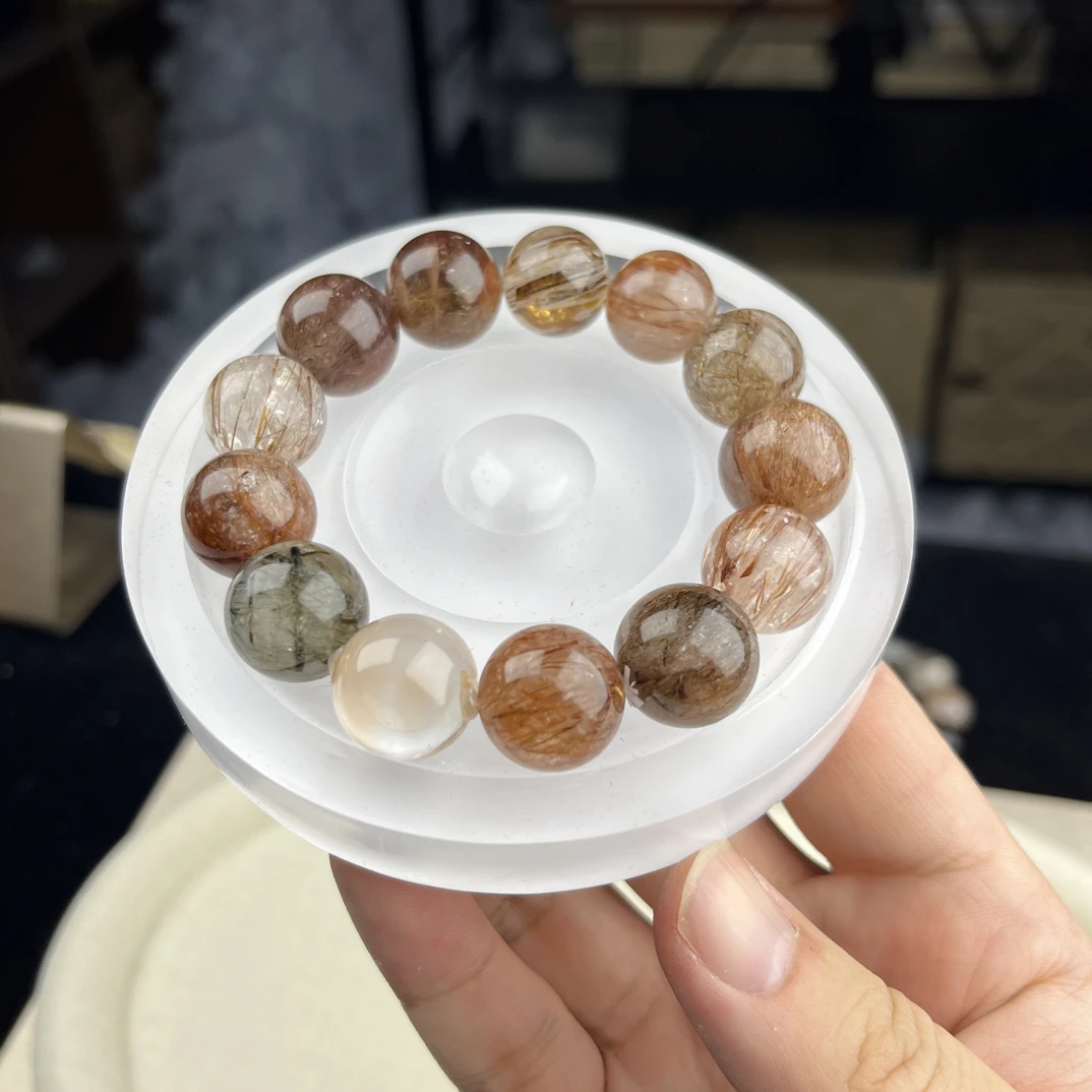 【黑金超七】天然水晶大颗粒黑金超七茶晶多宝手串事业财富转运手链
