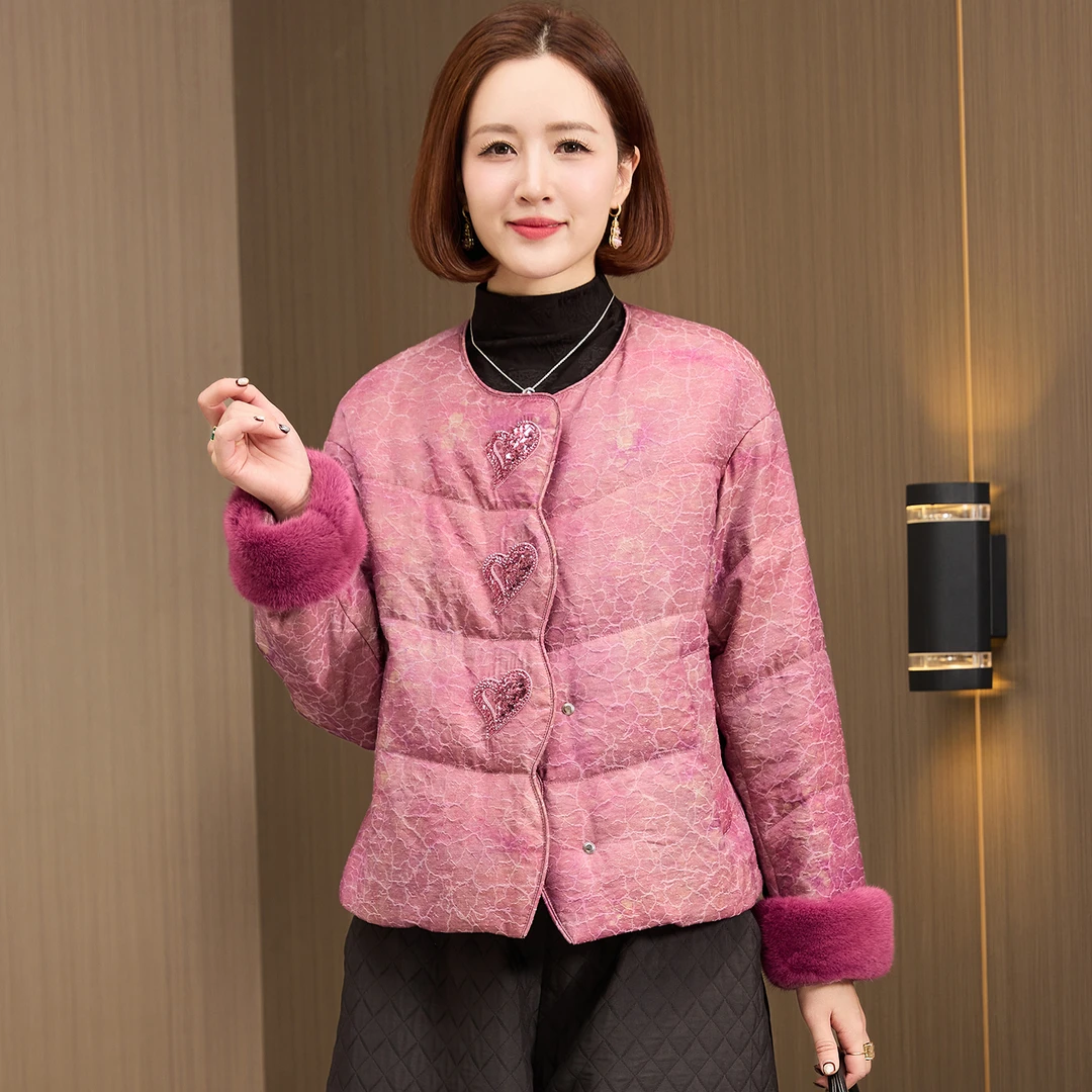 中老年鹅绒羽绒服新中式国风高端上衣冬季短款女装妈妈冬装外套