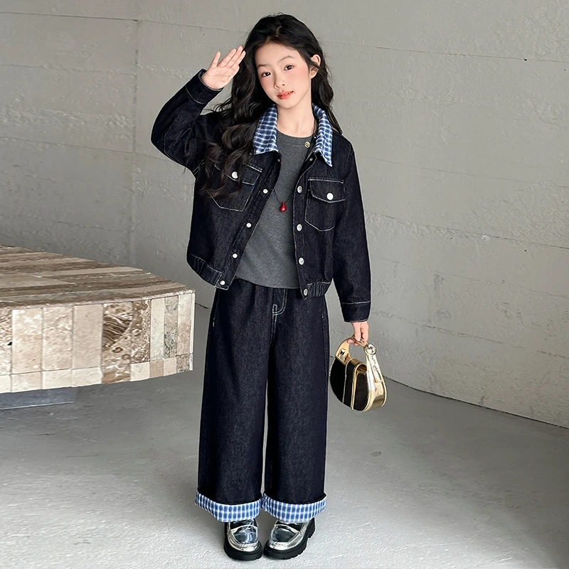 女童套装秋款2025新款洋气时髦牛仔外套两件套女孩超好看韩系秋装
