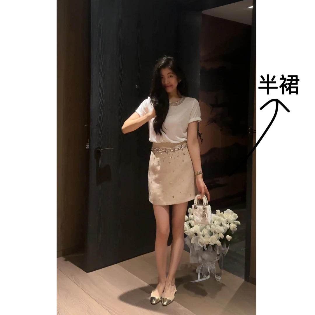 N.COU妮蔻25夏新款气质高级感重工钉珠闪闪高腰显瘦半裙女DY60938