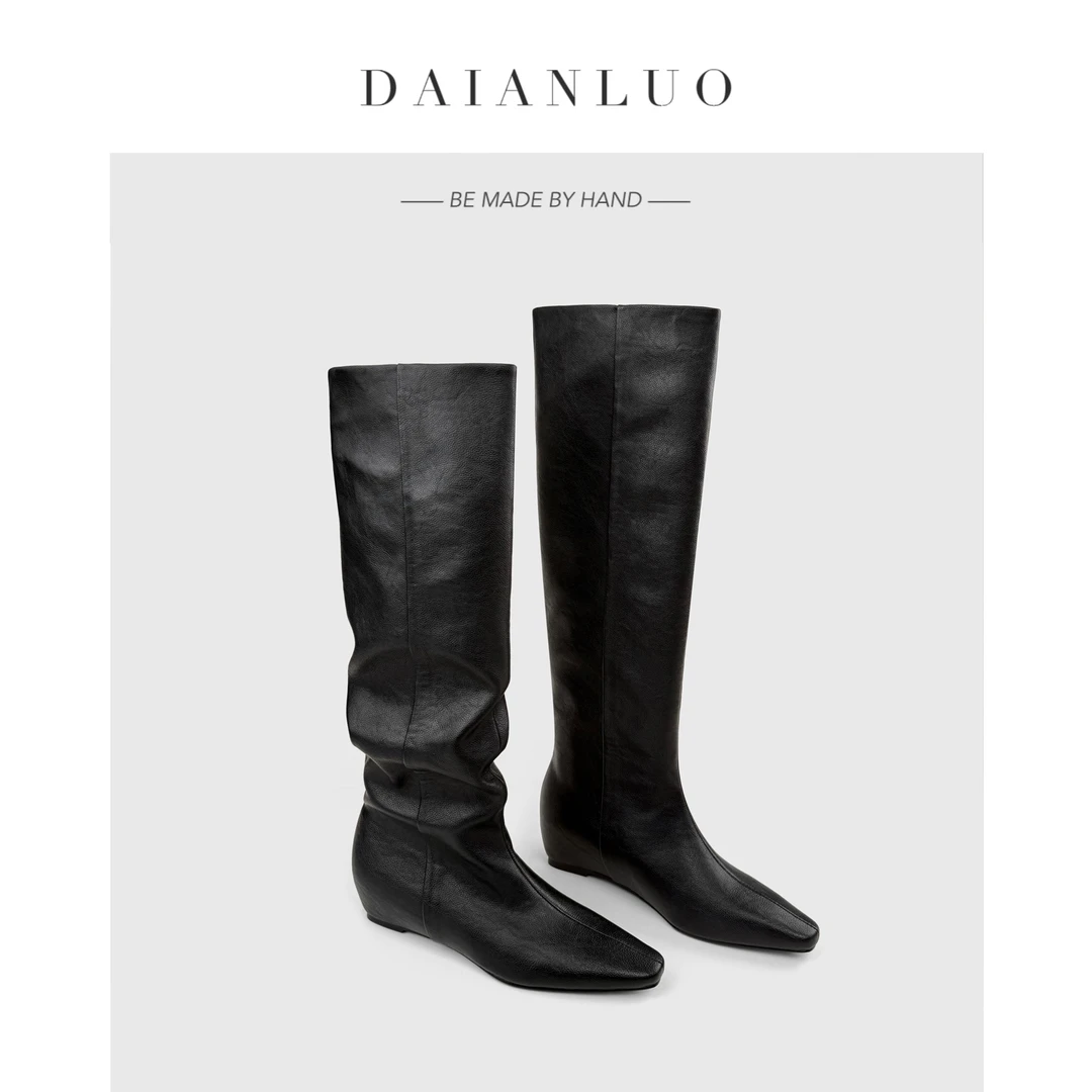 【内增高5cm】新款长靴女内增高骑士靴百搭及膝靴平跟平底直筒靴秋