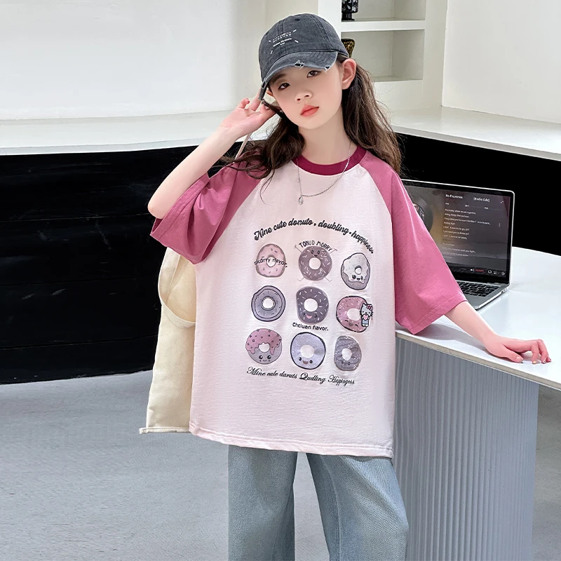 女童夏季套装2025新款洋气时髦儿童装短袖夏季女大童牛仔裤两件套