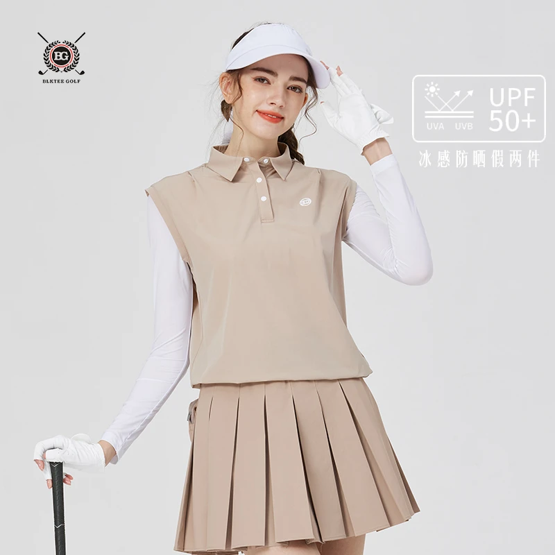 高尔夫服装女假两件长袖上衣夏季速干透气运动冰丝上衣运动球服