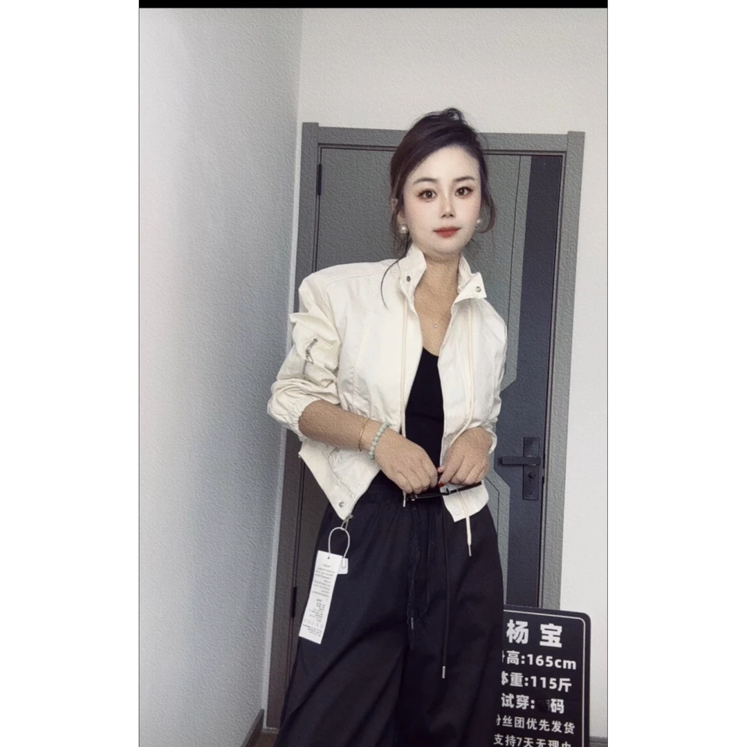 2025春秋新款时尚纯色长袖立领短款休闲夹克宽松百搭外套女上衣