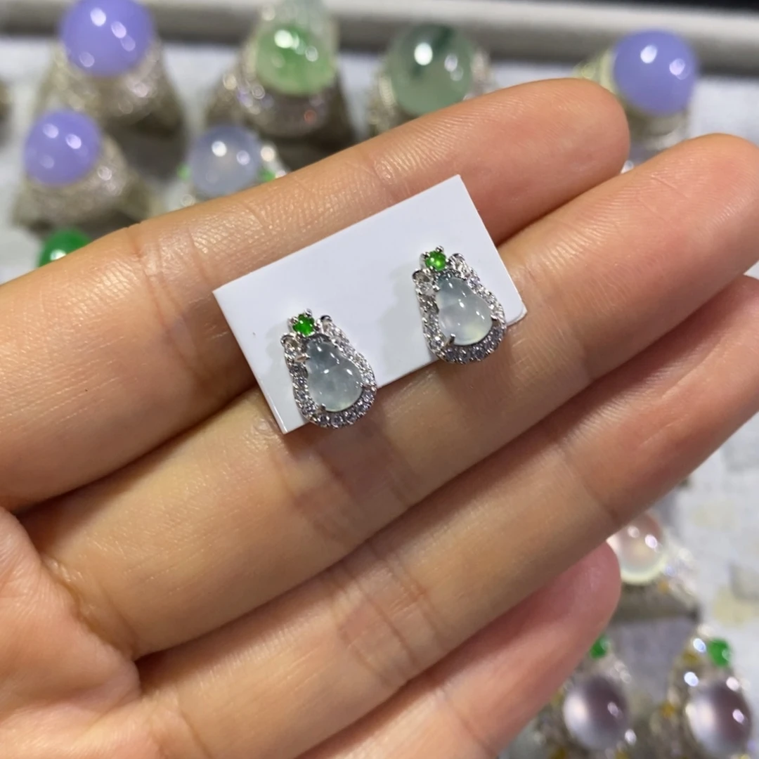 银S925镶嵌翡翠耳饰耳钉