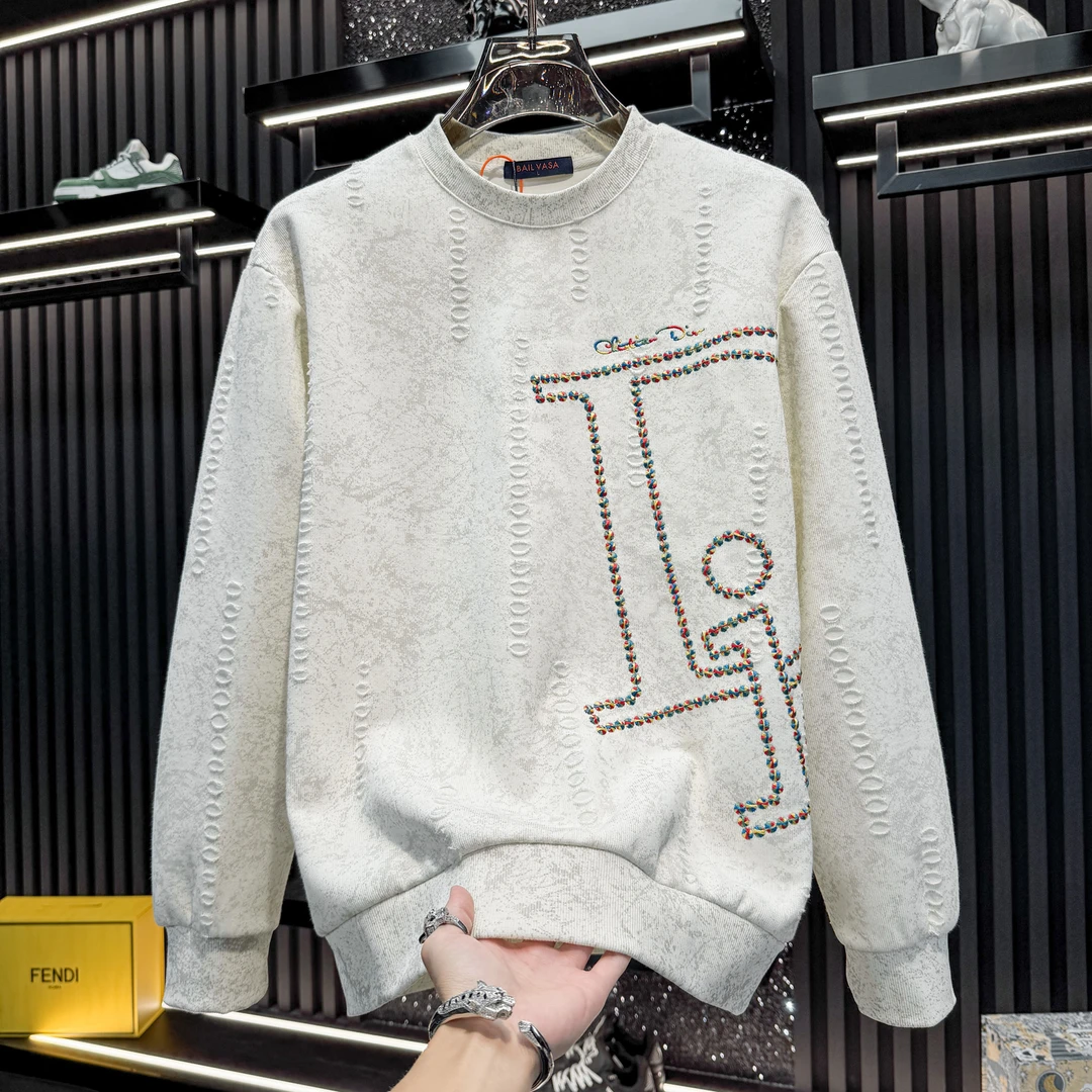 NENMIHONCHE/内米霍切欧货男高端刺绣破洞圆领卫衣秋季潮休闲长袖