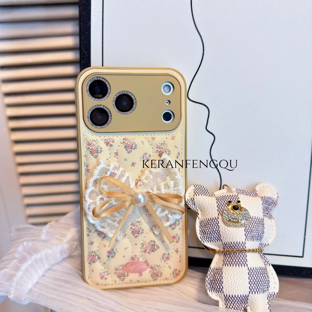 卡其碎花全包软边适用苹果17promax/16/15/14/13防摔手机保护壳女