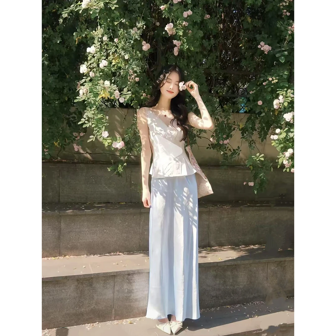 夏季外穿设计感绝美漂亮蕾丝吊带背心女+半身裙两件套