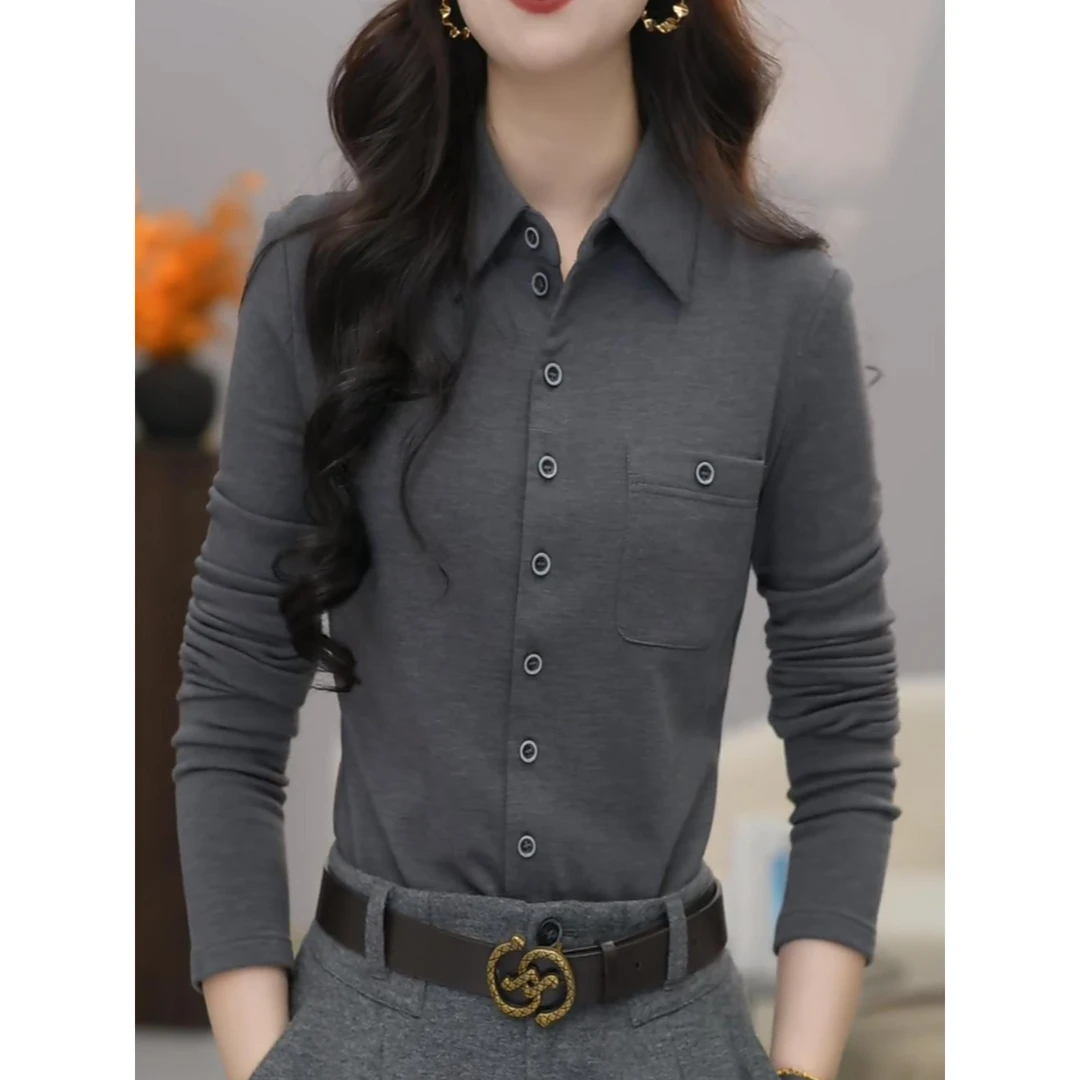 【二折商品】专柜正品显瘦修身打底时尚德绒衬衫收腰气质衬1300820