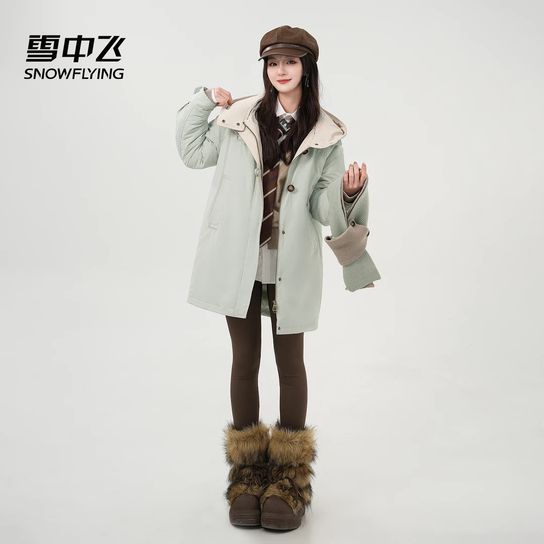 【雪中飞25年新款】冬季插肩袖防风连帽常规袖休闲长袖厚款极简风