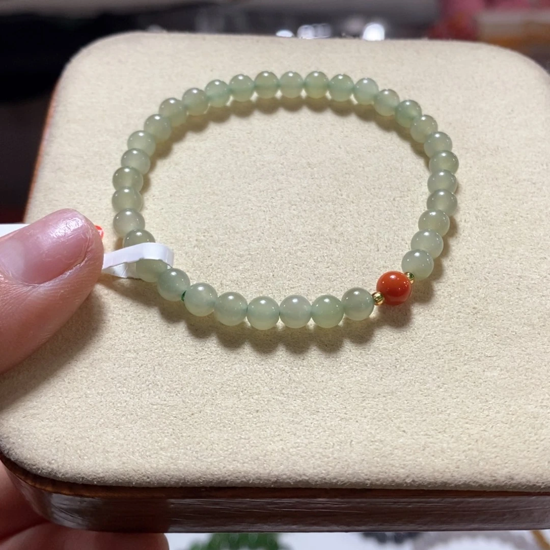 和田玉手串未镶嵌高冰晴卡5