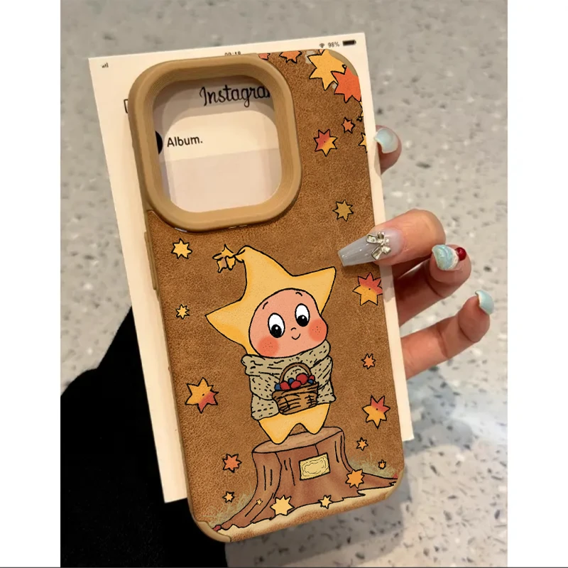 奥菲顿秋日星星人适用苹果17翻毛皮16手机壳华为vivo小米15oppo套