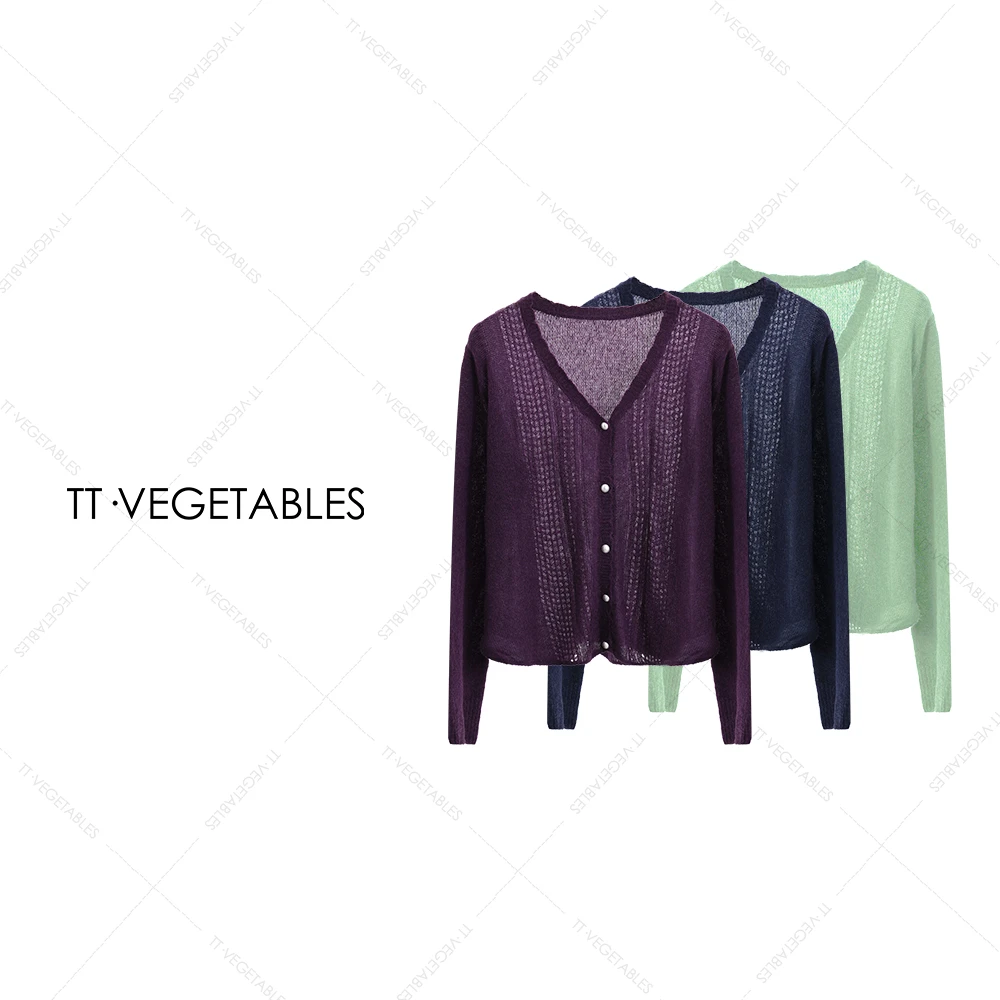 TT・VEGETABLES【序白】绿槐 羊毛混纺时尚开衫毛针织衫521721