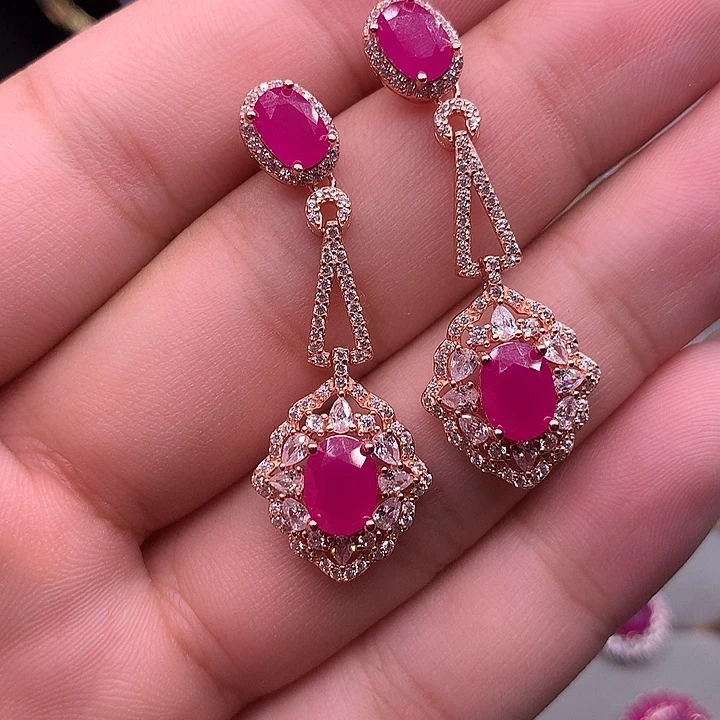 耳饰银S925镶嵌红宝石