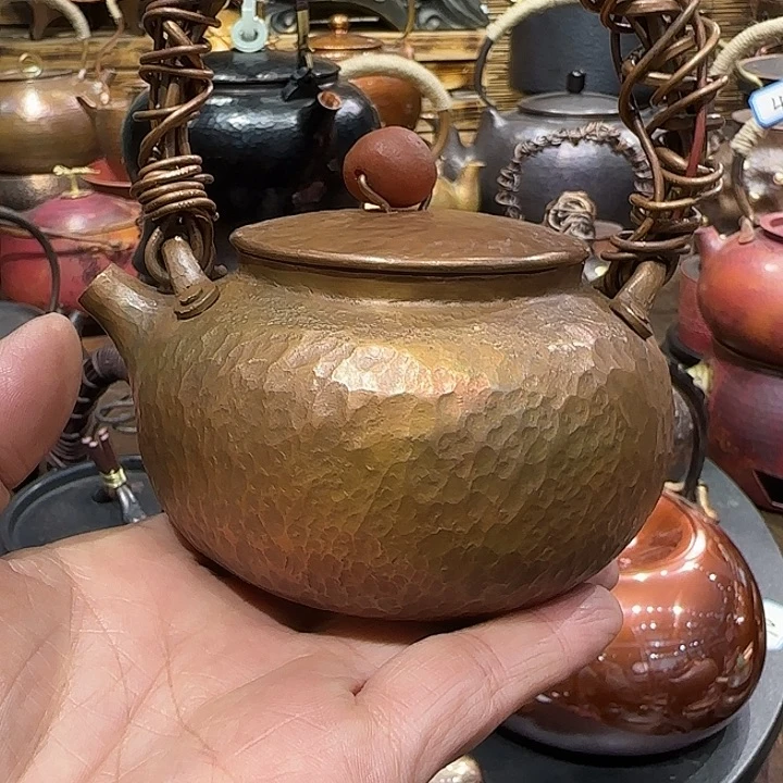 v***轮紫铜手工制作约300毫升容量提梁壶
