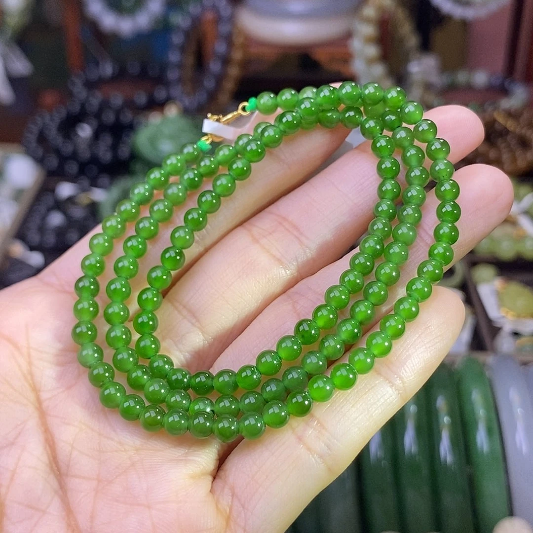 和田玉未镶嵌颈饰18.K金碧玉珠串约4