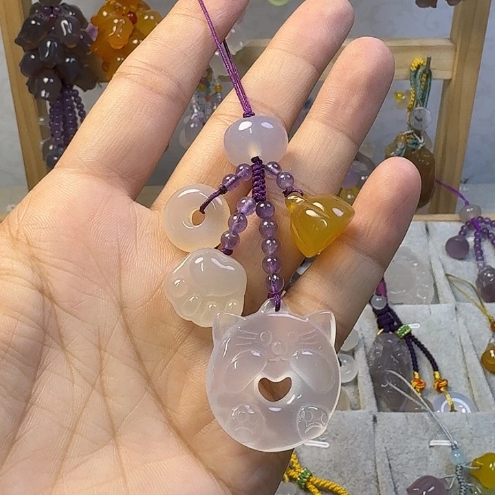 手机挂件，紫色款招财猫