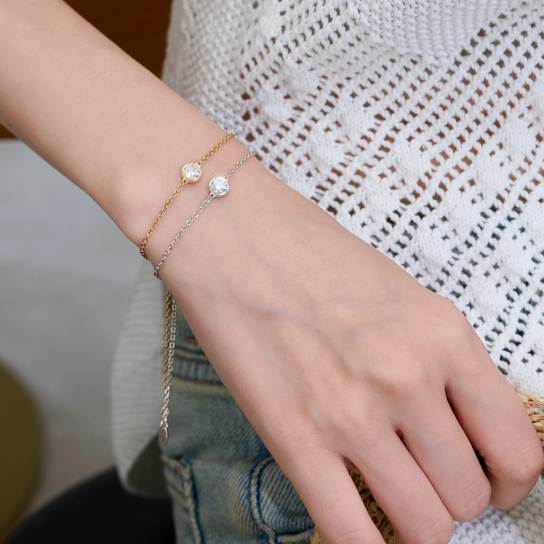 恒美娜 925银莫桑石手链 飞碟泡泡手链 百搭气质大众时尚欧式复古