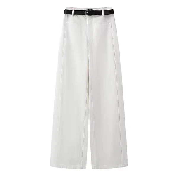 2025春新款高腰白色休闲显瘦阔腿牛仔裤直筒裤女3243