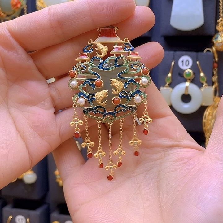 颈饰银S925镀金镶嵌和田玉