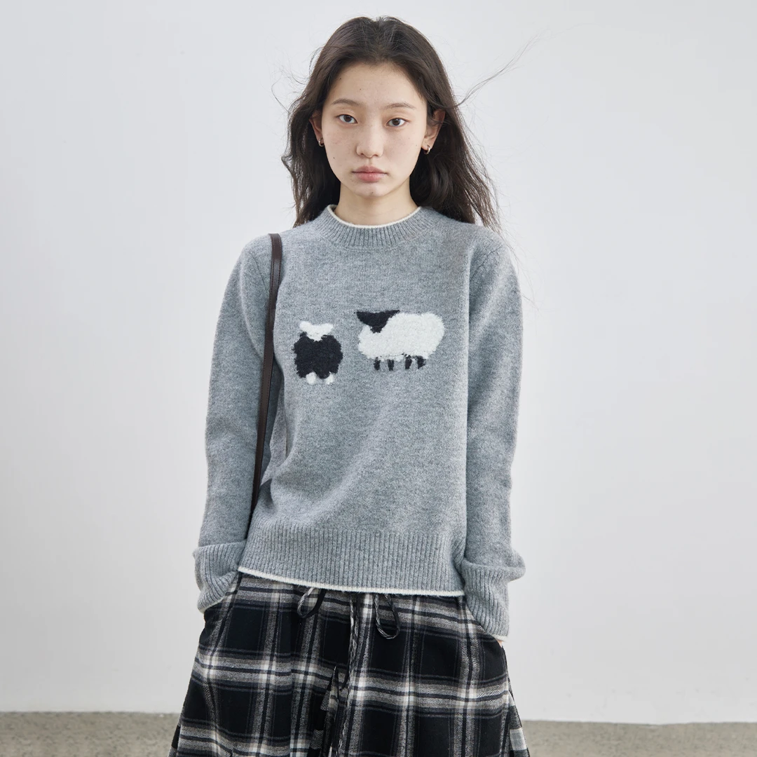 【找羊毛衣】步履不停 可爱小羊图案套头短款针织毛线毛衣女