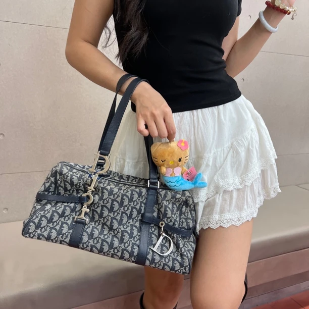 95新 DIOR/迪奥 老花拼皮手拎复古包包