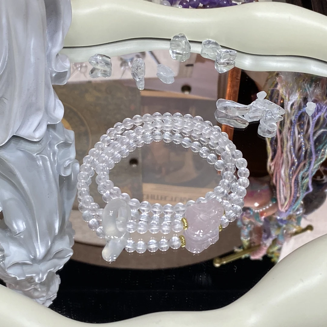 【粉水貔貅双圈 】天然水晶手串原创小众设计