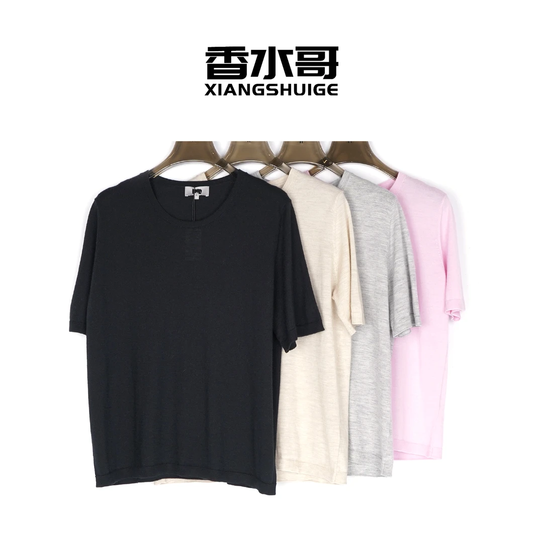 2025早秋新品女装设计感轻奢精纺山羊绒圆领短袖套头上衣薄款T恤