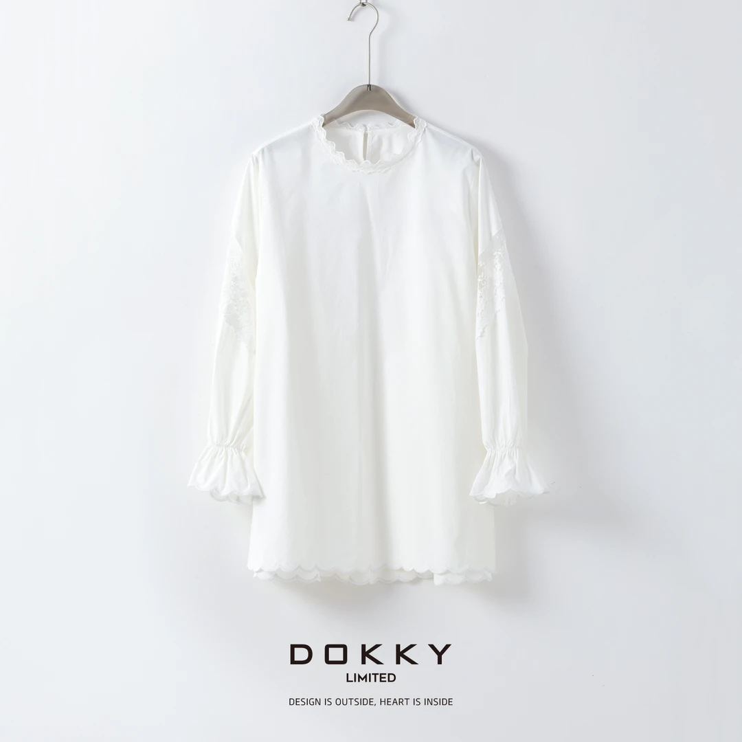 【仙度瑞拉】DOKKY奢美蕾丝镂花.法式娃娃版.松紧袖口|花边领衬衫