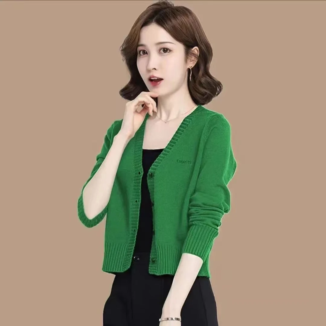 韩版2025年V领针织开衫女毛衣小外套上衣针织开衫短款外搭女士