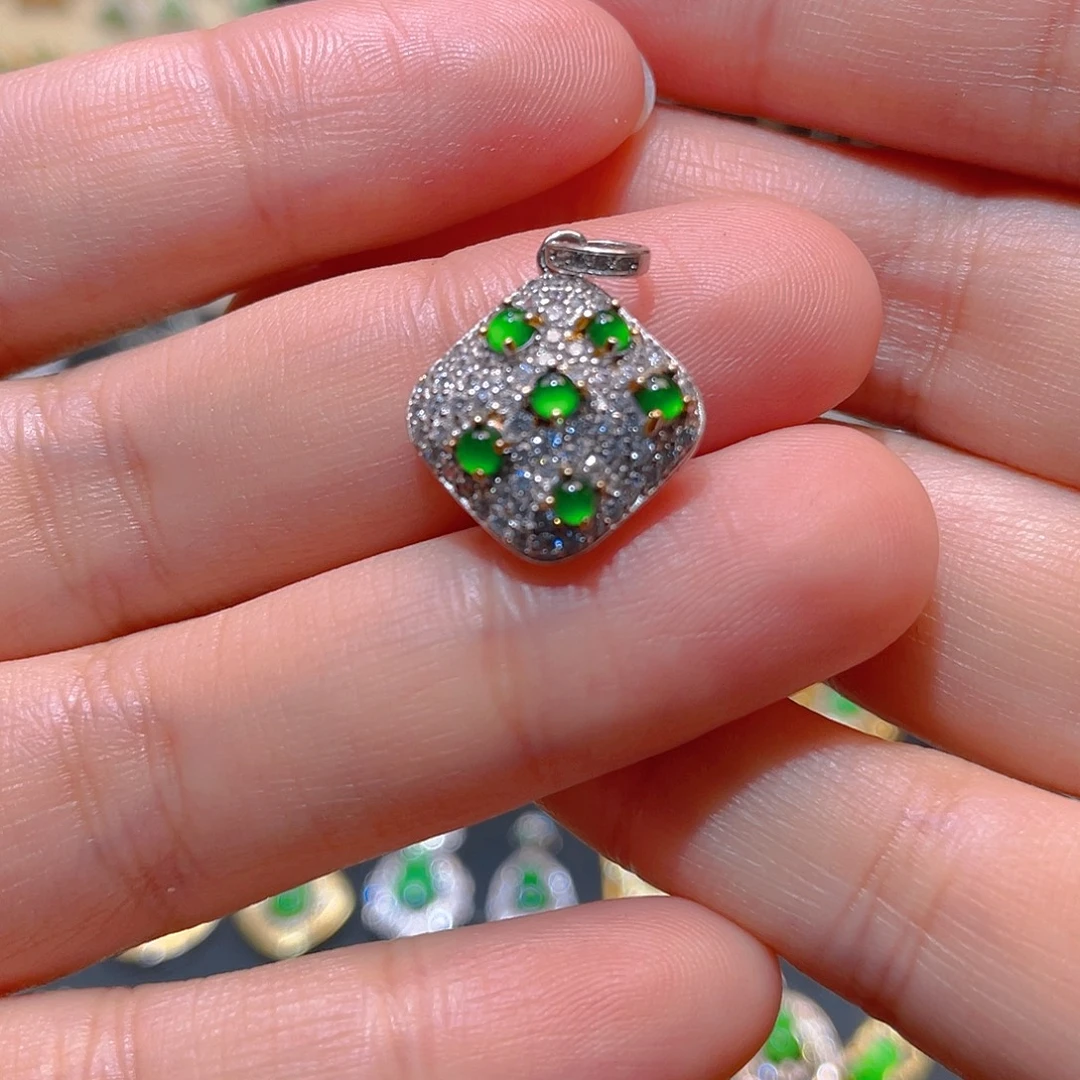 翡翠银S925镶嵌吊坠(不含链)