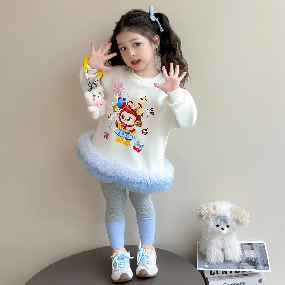 女童秋季新款打底裤套装洋气公主风立体蝴蝶结两件套秋款童装