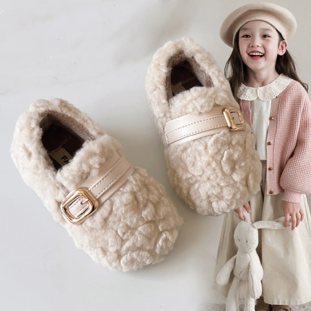 小黄鸭荣耀女童毛毛鞋2025冬季新款女孩公主棉鞋加绒宝宝豆豆鞋子