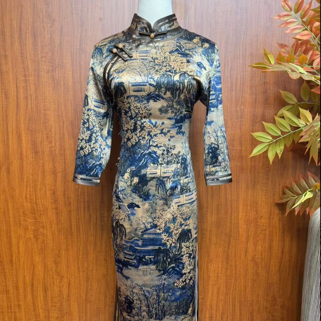 【湖光山色】中国风复古改良日常旗袍长款七分袖优雅