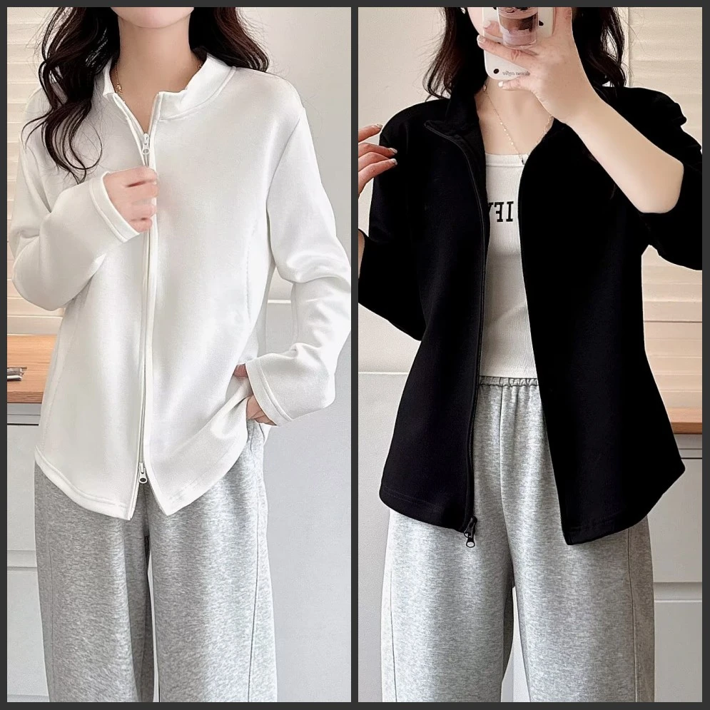 梦冬佳--110-200斤大码女装胖mm修身显瘦双拉链开衫上衣正肩T恤