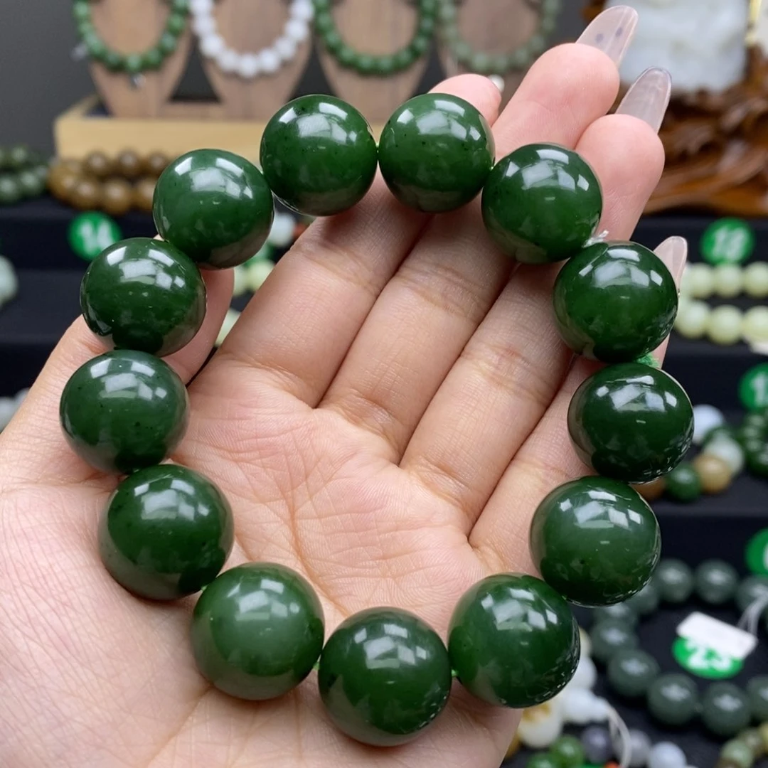 和田玉手链未镶嵌碧玉卡17-18mm