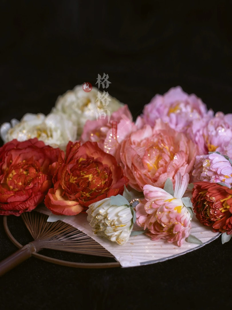 格格间原创【金粉世家】大唐风公主牡丹绢花烫花发夹发簪汉服复古风