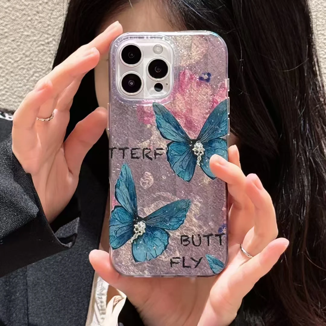创意彩色蝴蝶罗马柱设计16promax/15/14/13磨砂全包防摔手机壳