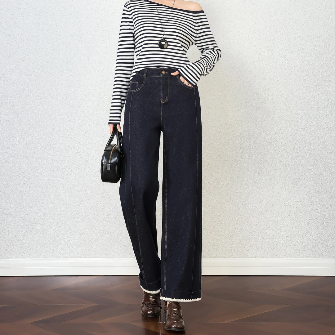 九分牛仔裤女2025新款春秋复古高腰原创设计感裤子宽松直筒阔腿裤