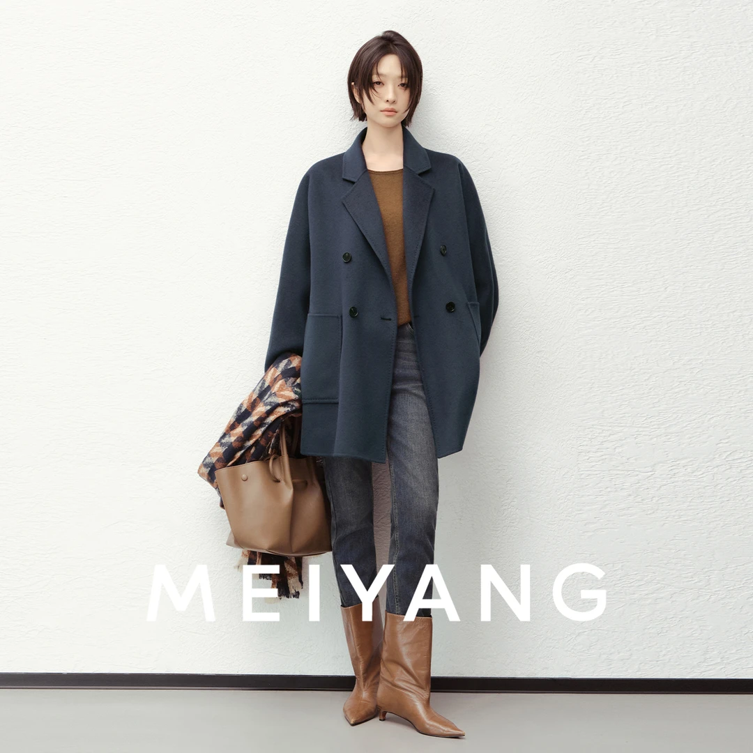 A美洋MEIYANG 洛蓝羊绒大衣 全羊绒|轻奢雅致翻领双排扣外套-周二