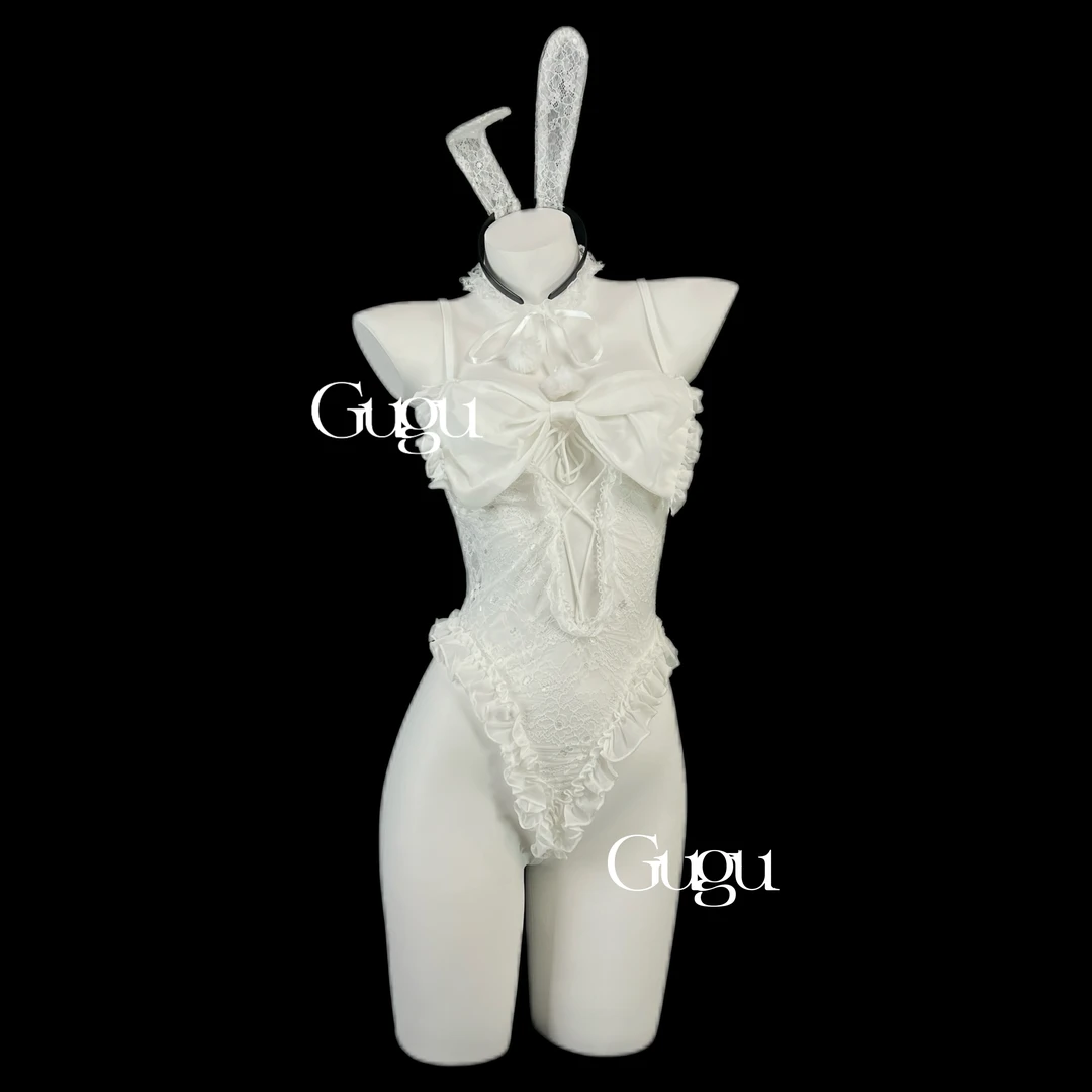 GUGU【白兔奶糖】性感战袍蝴蝶结蕾丝吊带睡裙情侣趣味cos服睡衣
