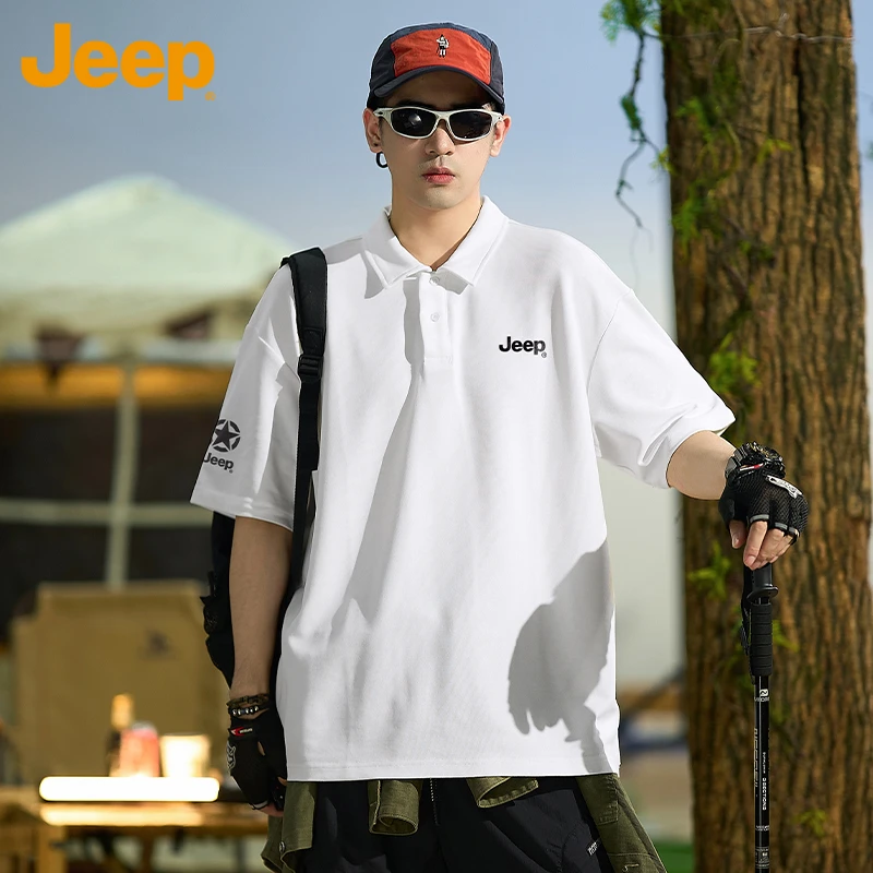 JEEP/吉普白色POLO衫男款夏季2025新款爆款35-40岁男装短袖T恤男