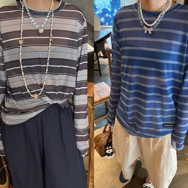 Nannanzhuo 复古条纹叠穿打底上衣