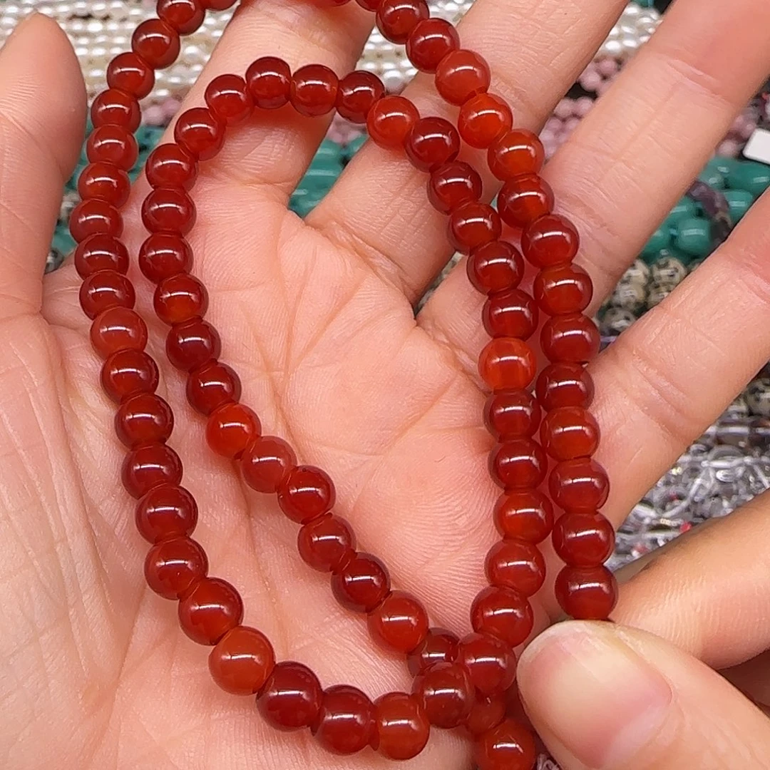 玛瑙/玉髓合金珠宝半成品红玛瑙6mm大孔一条