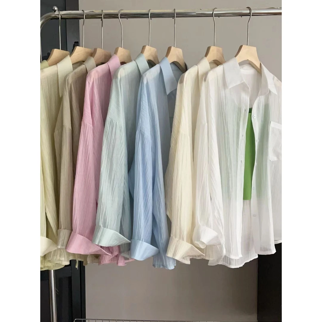 天丝皱百搭时尚防晒衣2025夏季新款女装衬衫宽松显瘦大版外衫FL