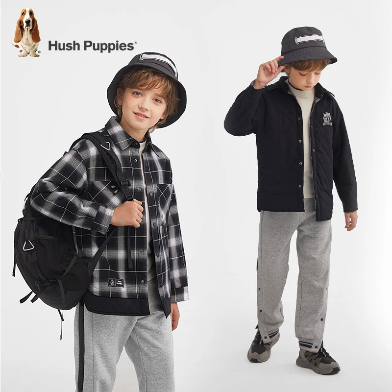 【夹棉衬衫两面穿】暇步士童装秋季新款儿童外套格子衬衫时尚