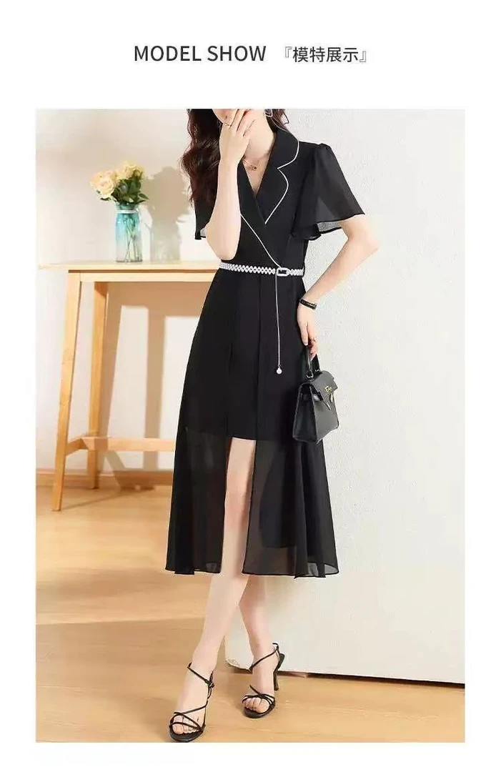 FX27夏季A字裙街头风日常风连衣裙拼接连衣裙显瘦时尚气质轻奢