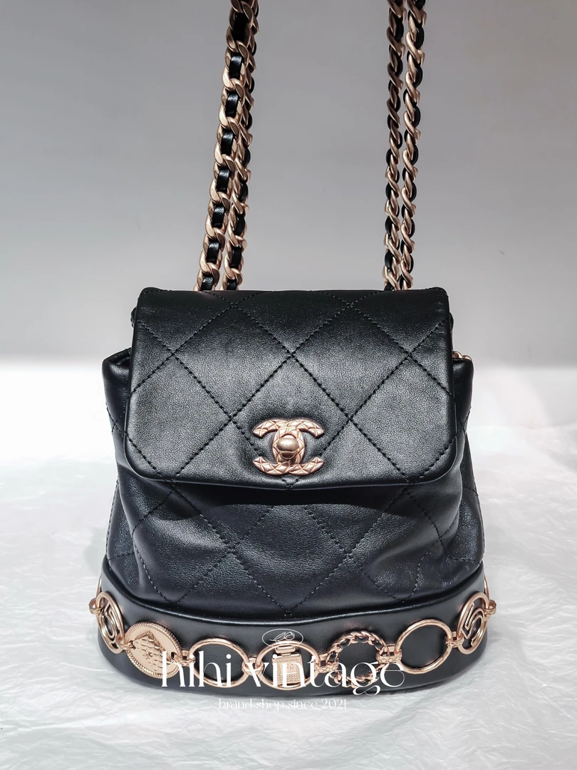 99新 Chanel/香奈儿 黑金多元素环形圈圈双肩包  /15839363/一店